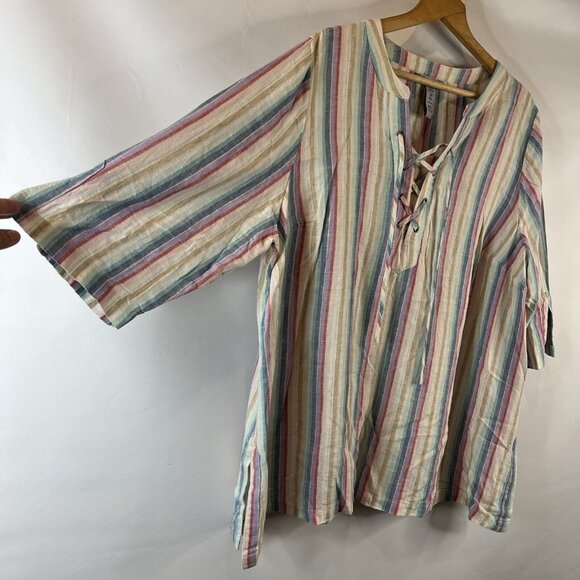 Catherines Womens Linen Tunic Top Size 1XWP Multicolor Striped Pullover - Picture 3 of 10